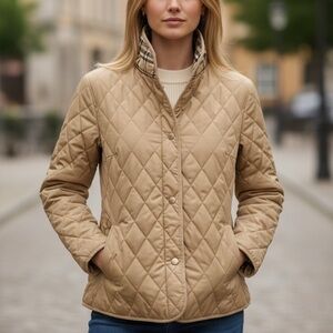 Jane Ashley Beige Quilted Women's Puffer Jacket